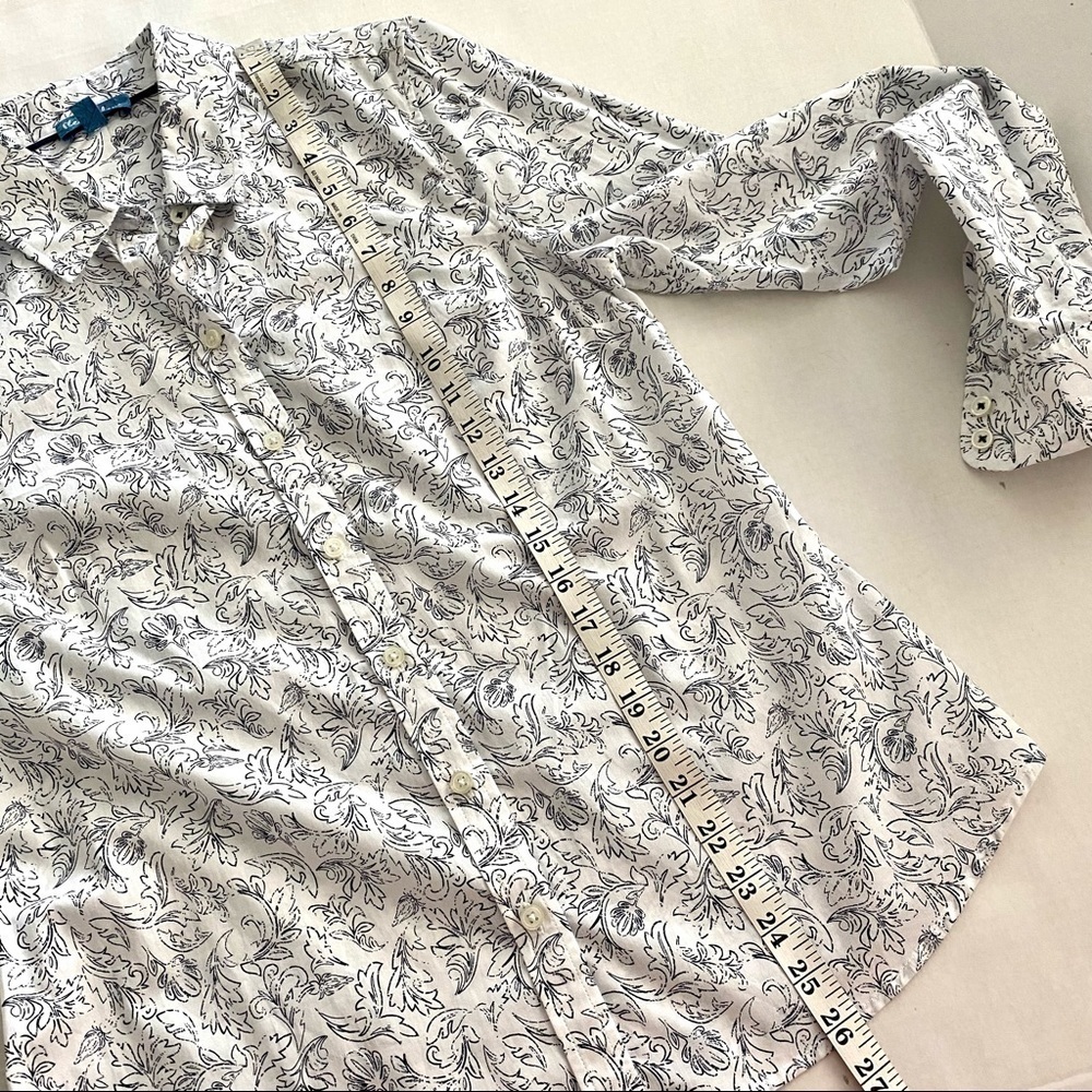 Fleur Bleue Floral Cotton Button-down Shirt Medium Casual - Picture 12 of 13